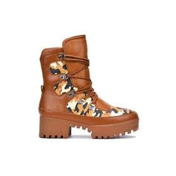 CAPE ROBBIN WOMEN'S NUNCA ROUND TOE LUG PLATFORM COMBAT BOOTS CAMO BROWN 10 - Picture 2 of 14